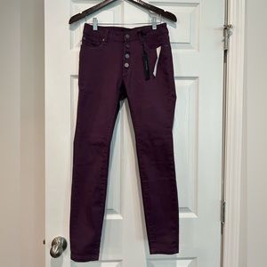 Tahari Amelia Button Fly Skinny Jeans Plum Sz 2 NWT